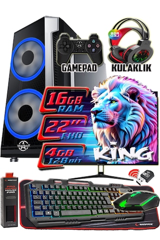 Warbox King X5650 16 GB 256 GB SSD 4 GB R7240 22" W10P Masaüstü Oyuncu Bilgisayarı