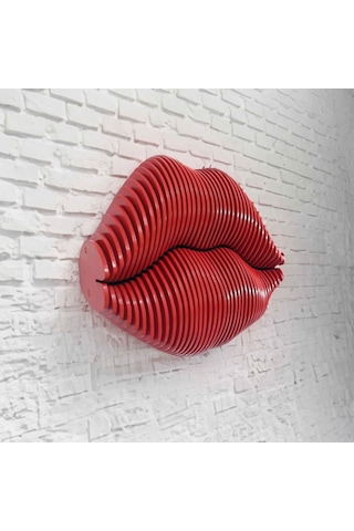 Cajuart 3 Boyutlu Parametrik Ahşap Kırmızı Dudak Modern Duvar Dekoru Tablo