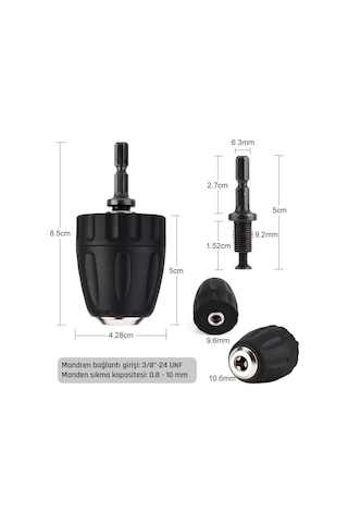 Bits Sap Adaptörlü 6204 0.8-10 MM 3/8''-24UNF Anahtarsız Plastik Mandren