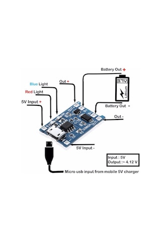 Tp4056 Micro Usb Korumalı 18650 Pil Şarj Devresi