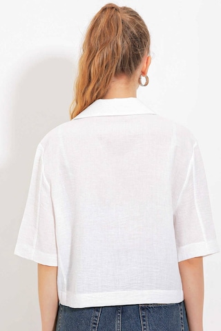 Gabria Kısa Keten Ceket Beyaz