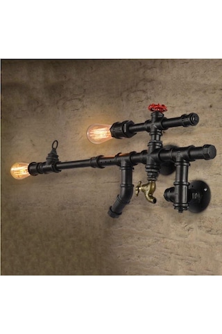 Silah Şeklinde Borulardan Duvar Lambası Hediyelik Duvar Apliği Siyah