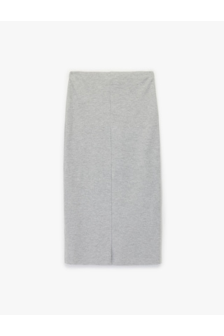 Koton Slim Fit Midi Nervür Detaylı Kalem Etek Gri 6wak10085ek Gri
