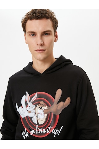 Koton Looney Tunes Kapşonlu Sweatshirt Lisanslı Baskılı Siyah 4wam70340mk Siyah
