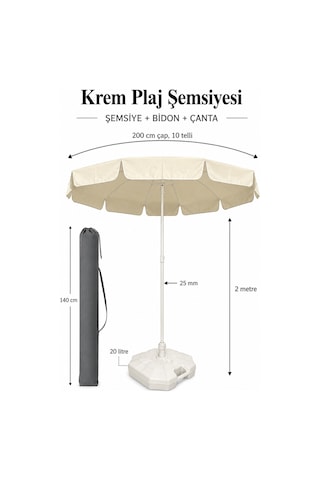 Şemsiye + Bidon + Çanta, Yaz Paketi - 2 Metre Çap Ve 10 Telli Krem Renk Şemsiye Bej