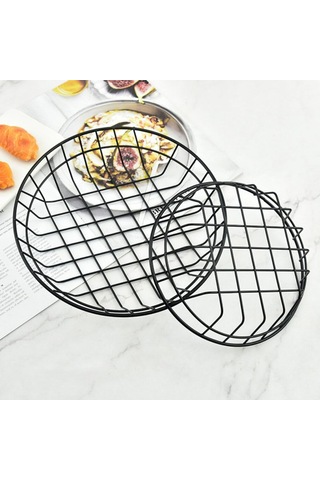 2pcs Cips Atıştırmalık Sepet Meyve Sepeti Büyük Yuvarlak Tel Sepet Siyah Metal Ekmek Sepeti Siyah