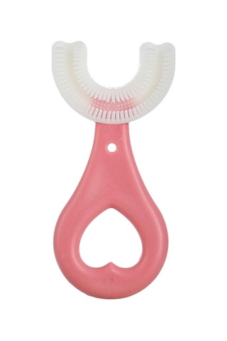Sones U Şeklinde Çocuk Bebek Elde Tutulan Yumuşak Diş Fırçası Fırçalama Eseri 2-6 Yaş Arası, Stil: Kalp Şekli Pembe