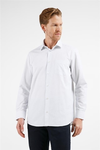 İmza Beyaz - Lacivert Çizgili Desen Sert Yaka Uzun Kol Cepli Comfort Fit Pamuklu Gömlek 1004255208 Beyaz - Lacivert