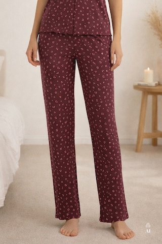 Koza İç Giyim Kadın Kısa Kollu Fiyonklu Fitilli Pijama Takımı Kk30131 Bordo - Pembe