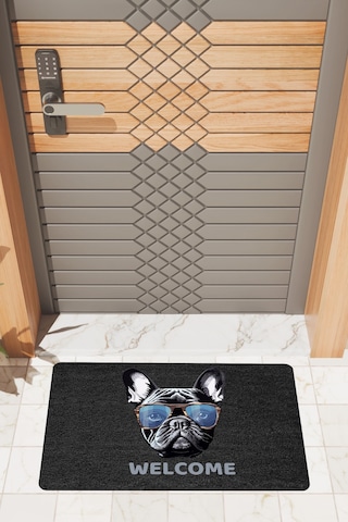 Rugmood Modern Dijtal Baskı Siyah Gözlüklü Bulldog Kapı Önü Paspası
