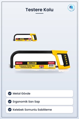 Ağızlı Testere Kolu Sarı Saplı Profesyonel El Aleti Metal Gövdeli