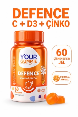Y'our Gummie Defence C Vitamini Çinko ve D3 Gummies Portakal Aromalı 60 Gummies