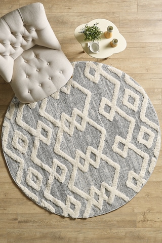 Modern Tasarım Boho Gri Halı Jüt Tabanlı Salon Oturma Odası Halısı Yumuşak Bukleli Yuvarlak Gri