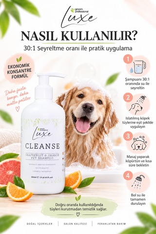 Groom Professional Luxe Greyfurt Ve Portakal Kokulu Temizleyici Köpek Şampuanı 350 Ml 1:30 Konsantre