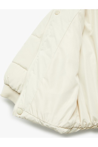 Koton Uzun Kollu Cepli Pamuk Astarlı Dik Yaka Şişme Mont Ekru 6wmb20005tw Ekru