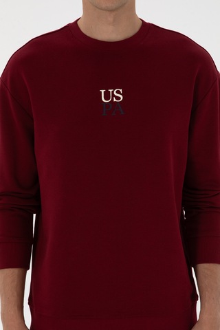 U.S. Polo Assn. Erkek Comfort Fit Bisiklet Yaka Bordo Basic Sweatshirt 50313760-VR014