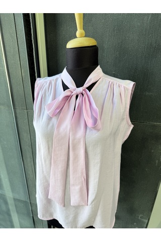 Pera Moda Sıfır Kol Fularlı Modal Yazlık Kadın Gömleği Pembe
