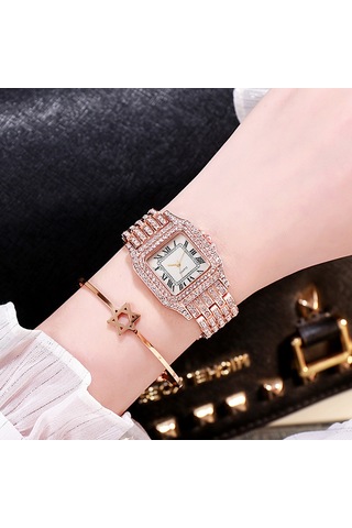 Vkemall Kadınlar İçin Roman Desenli Tam Taşlı Kare Kadran Kvartz Kol Saati - Xr4565 Modeli Gümüş Renkli Zeytinyağlı Kordonlu Elegan Saat Silver