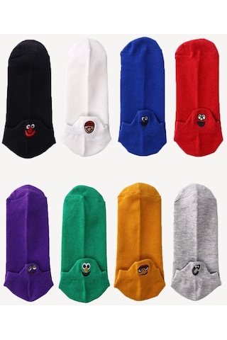 Bonbonetti Bonbonetti Unisex Emoji Desenli Renli 6 Li Patik Çorap Çok Renkli