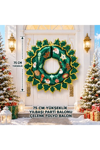 Vıp Yüksek Kalite 2 Adet 75 Cm Gold Yeşil Kapı Çelengi Folyo Balon Yeşil Kapı Çelengi Yılbaşı Balonu