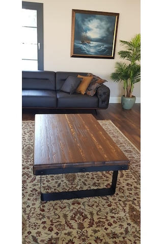 Deryawood Masif Ahşap Dogal Ağaç Orta Sehpa Ceviz 85x85x45 Cm