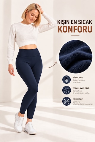 Mrm Pro Kadın Kışlık Polar Tayt Toparlayıcı Yüksek Bel Esnek Tayt Sıcak Tutan İç Polar Spor Tayt Lacivert Lacivert