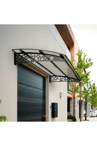 SundurmaX Pratik Metal Sundurma 120x100 Çakıl Taşı Serisi Kapı Üstü Sundurma Antrasit - Şeffaf