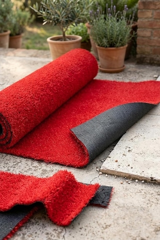 Grass Dekoratif Suni Çim Halı Balkon Bahçe Teras İç Dış Mekan Kırmızı Yapay Çim Halı 7 Mm Kırmızı 300 X 3 Standart