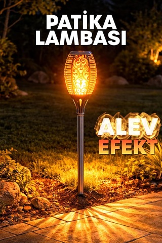 1 Adet Alev Efektli Bahçe Lambası Solar Güneş Enerjili Otomatik Fotoselli Bahçe Patika Lambası H12 Çok Renkli
