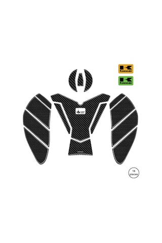 Kawasaki Zx-6r 2025 İle Uyumlu Kaydırmaz 6d Karbon 16 Parça Tank Pad Seti Gc67 Yeşil Motor KARBON