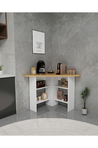 Corner Kahve Köşesi Çok Amaçlı Raflı Mutfak Masası, Safirmeşe Beyaz Safirmeşe Beyaz