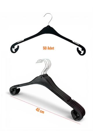Bluz Askısı, Elbise Askısı, Tişört Askısı, Tunik Askısı, Gömlek Askısı, Siyah Renk, 43 Cm, 50 Adet