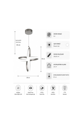AvizeGO Enzo Led Sarkıt Avize Beyaz Işık Gri