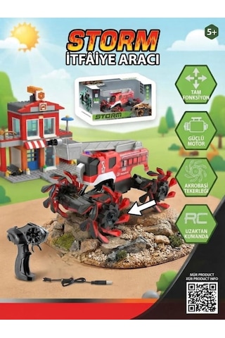 TıfılToys Uzaktan Kumandalı Şarjlı Akrobasi Tekerlekli-hareketli Merdivenli Off-road İtfaiye Aracı 30 Cm Kırmızı