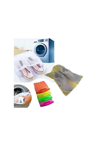 Ams Net Çamaşır Makinesi İçinde Ayakkabı Terlik Yıkama Filesi Fermuarlı Gri