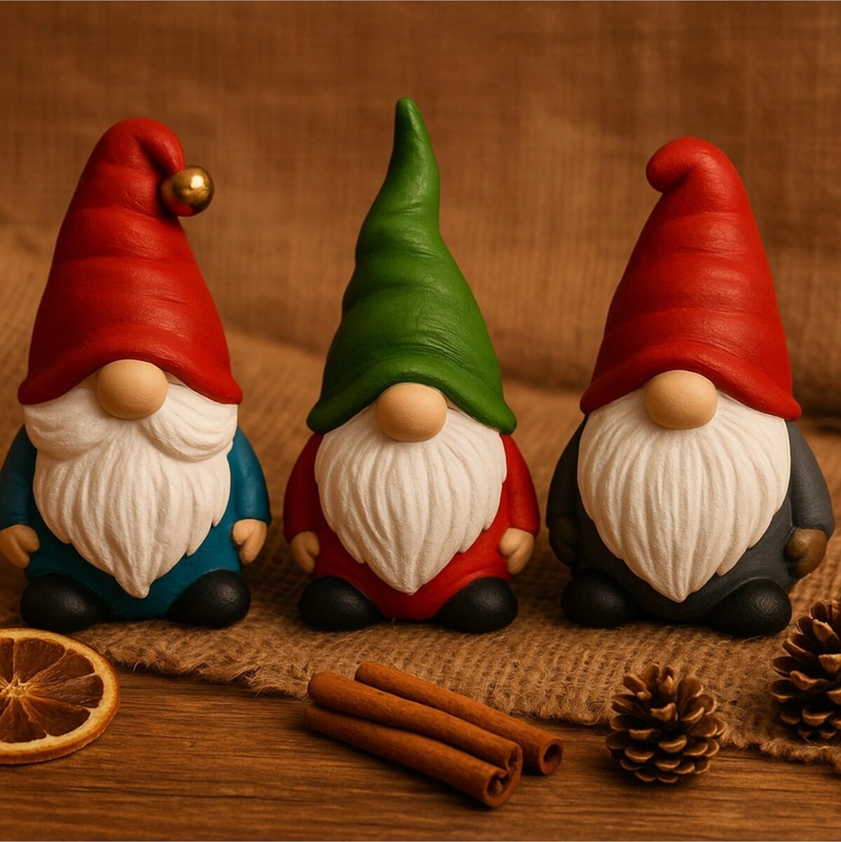 Şömine Ve Ağaç Yanına Yeni Yıl 3 Lü Noel Cüce Süsleri El Yapımı Özel Tasarım Şık Biblo Hediye 13 Cm Çok Renkli