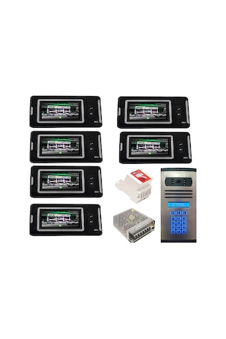 6 Daire Nts 2001-s 4,3'' Görüntülü Diafon Siyah-8003 Tuş Takımlı Şifreli Zil Panelli Set