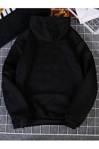 El Kalp Sweatshirt - Siyah Baskılı Oversize Kapüşonlu Siyah