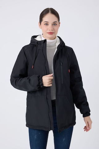 Kadın Siyah İçi Kürklü Su Ve Rüzgar Geçirmez Kapüşonlu Kışlık Mont & Kaban & Parka Siyah