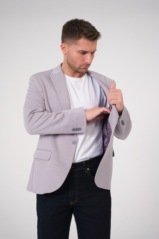 Bonesti Erkek Slim Fit Blazer Ceket Gri Gri Beyaz Noktalı
