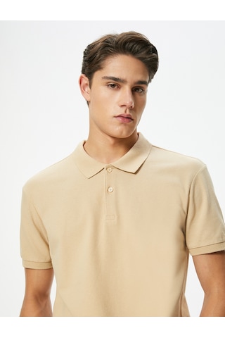 Koton Polo Yaka Tişört Slim Fit Düğmeli Kısa Kollu Bej 4sam10098mk Ekru