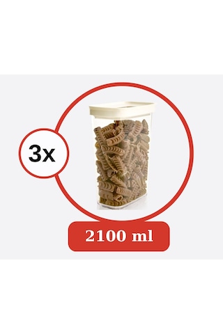 Flosoft 3’Lü Lüks Kristal Dikdörtgen Erzak Saklama Kabı Seti 3X2100 Ml Beyaz - Şeffaf