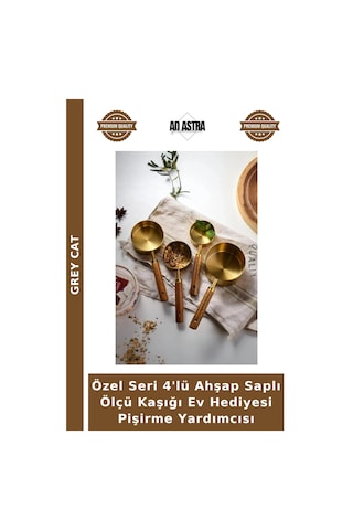 Özel Seri 4'lü Ahşap Saplı Ölçü Kaşığı Ev Hediyesi Pişirme Yardımcısı Çok Renkli