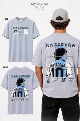 Bayloranzzo Maradona Arjantin %100 Pamuk Heavy Cotton Premium Kalite Erkek Tişörtü Gri