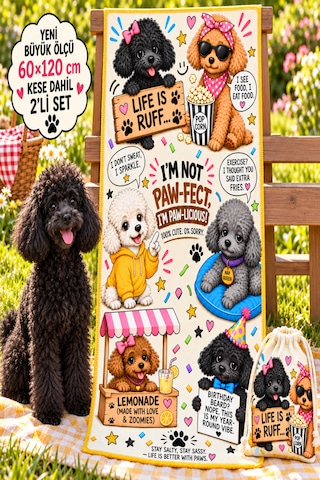 Kedi & Köpek Kurulama Havluları Poodle Mix - Köpek Desenli Büyük Boy Hızlı Kuruyan 60x120cm