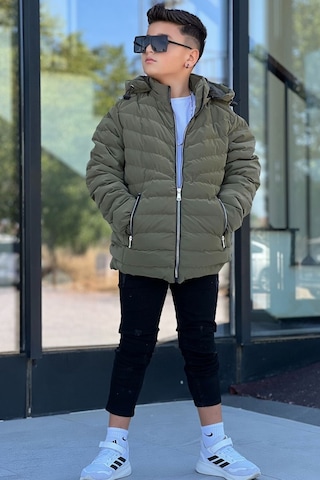Pina Kids Erkek Çocuk Çıkarılabilir Kapüşonlu Sık Dikişli Nova Kumaş Kışlık Şişme Mont Km4016 Haki