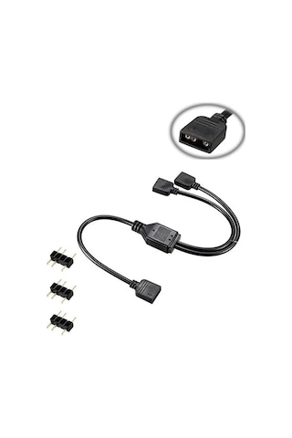 Coolmoon 2 Port 5v 3pin Argb Led Splitter Çoklayıcı Kablo, Uzatma Kablosu 1 Dişi To 2 Dişi - Siyah