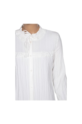 Hazel Kadın Yaka Roba Fırfırlı Kırışık Pamuk Keten Kırık Beyaz Gömlek Kırık Beyaz