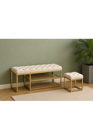 Gold Metal Bench Ayakkabılık Bank, Kapı Girişi Puf Ayakkabılık Krem