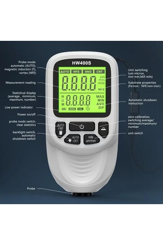 Honeybeeshop Beyaz Otomatik Manuel Araba Boya Filmi Kalınlık Ölçer Abs Malzeme Pil İle Çalışır